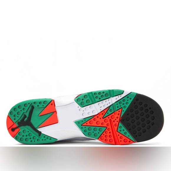 Youth Size 7.5 (Euro Sz 40.5) Jordan 7 Retro GS Sneakers Verde/White/Red-Black - Picture 6 of 16